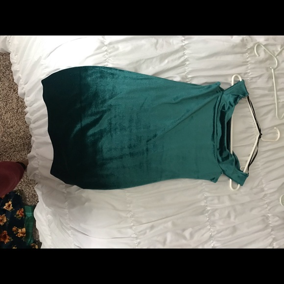 GREEN SPARKLY MINI DRESS OFF THE SHOULDER - Picture 6 of 6